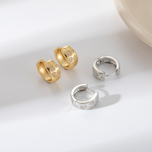 Boucles d'oreilles créoles dorées de style européen et américain, géométriques, rondes, serties de pierres, en alliage de cuivre, bijoux fantaisie, cadeau pour femme - Product Image 2