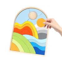 Puzzle mewarnai permainan pola teka-teki kayu blok bentuk geometris kotak cocok Puzzle Jigsaw Tangram mainan kayu