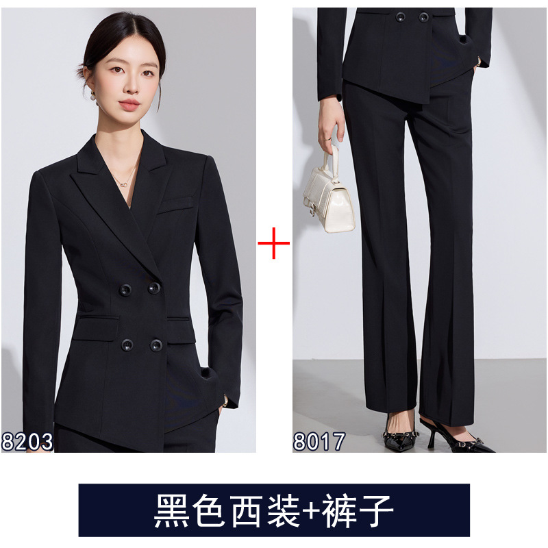 Black suit with slightly flared trousers