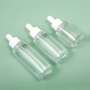 Toptan şeffaf düz omuz kozmetik yüz Serum yağı 1oz kalın alt 30ml damlalık şişe plastik şişeler Serum