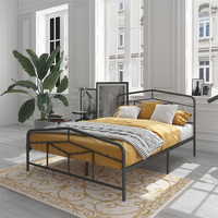Base de lit industrielle en métal gris foncé, plateforme à lattes avec tête de lit, tailles Twin et Queen, vente en gros pour hôtels et propriétés Airbnb