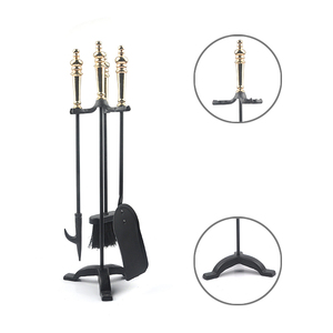 Ensemble de <span class=keywords><strong>4</strong></span> outils de cheminée, ensemble d'outils de cheminée modernes du milieu du siècle en fer noir et or et laiton, ensemble d'accessoires de foyer de foyer - Product Image 6