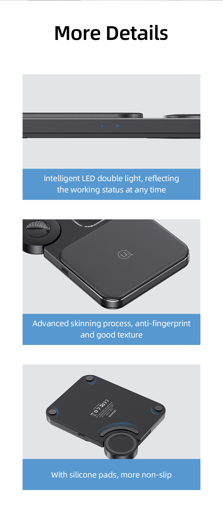 USAMS CD-190 15W 3 In 1 Desktop Wireless Charging Station description image 2