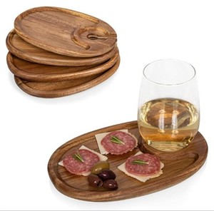 Support à <span class=keywords><strong>vin</strong></span> et assiette ovale classiques en bois d'acacia avec motif personnalisé – Durables et écologiques pour les fêtes - Product Image 1