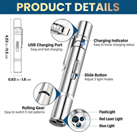 Jouet de Pointeur Laser Interactif Rechargeable par USB pour Chats Chiens 5 Modèles Réglables Longue Portée 3 Modes Training Chaser Made Metal
