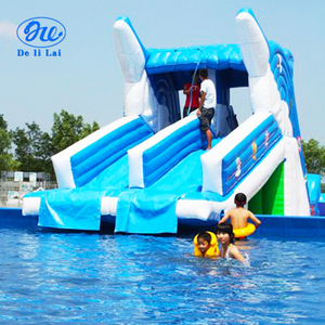 Château gonflable aquatique mobile sur le thème des dauphins pour l'extérieur, équipement de parc aquatique pour enfants, combinaison toboggan et <span class=keywords><strong>piscine</strong></span> - Product Image 6