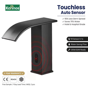 Grifo de Baño Moderno Sin Contacto, Negro Mate, Sensor Infrarrojo, Caño en Cascada, Mezclador de Latón para Lavabo, Apagado Automático para Hotel - Product Image 1