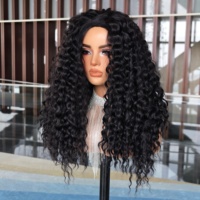 Demi-perruque afro bouclée crépue en gros, perruque synthétique à cordon de serrage pour femmes noires, sans colle, 3-en-1, mélange de cheveux synthétiques