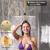 Système de douche double tête Homedec avec 4 jets latéraux, pommeau de douche pluie 4 voies, mitigeur 1 poignée et douchette à main, en laiton et acier inoxydable, finition or brossé