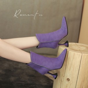 <b>Ankle</b> High <b>Heel</b> Sepatu <b>Boots</b> Wanita European Winter Style <b>Kitten</b> Cup <b>Heel</b> Design Leather for Women - Product Image 6