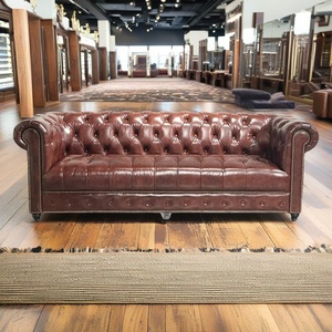 Muebles clásicos de lujo antiguos de estilo americano Salón Cigar Sala VIP Discoteca Bar Sofás de cuero sintético - Product Image 6