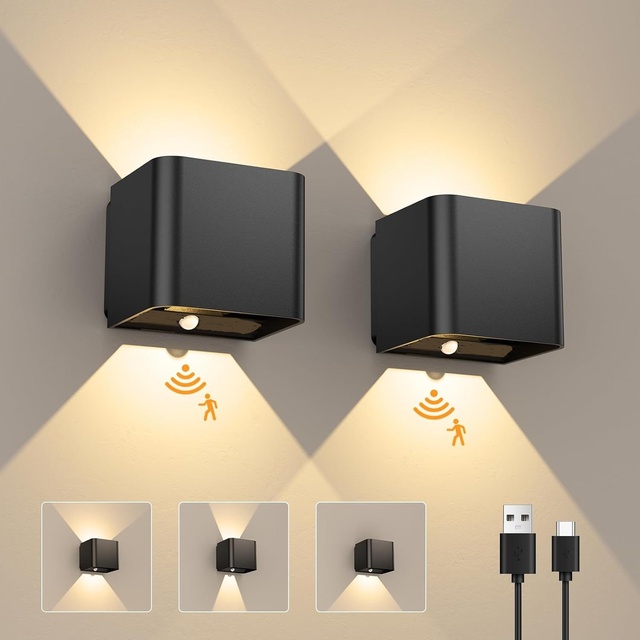 Adjustable up and Down Rechargeable Sensor 120 Degrees Indoor Outdoor LED Wall Lamp Outside Waterproof Sconce Led Wall Light