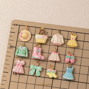 Whimsical Wardrobe Gallery | 18K Gold Plated Brass Pastel Charm Pendant: Dress Boot Hat Basket Bag Cardigan <b>Bow</b> Skirt Socks Coat - Product Image 6