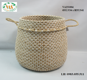 Straw <b>Basket</b> Woven <b>Seagrass</b> Natural Rattan Handmade Storage Plant <b>Basket</b> with Handles Vietnam - Product Image 6