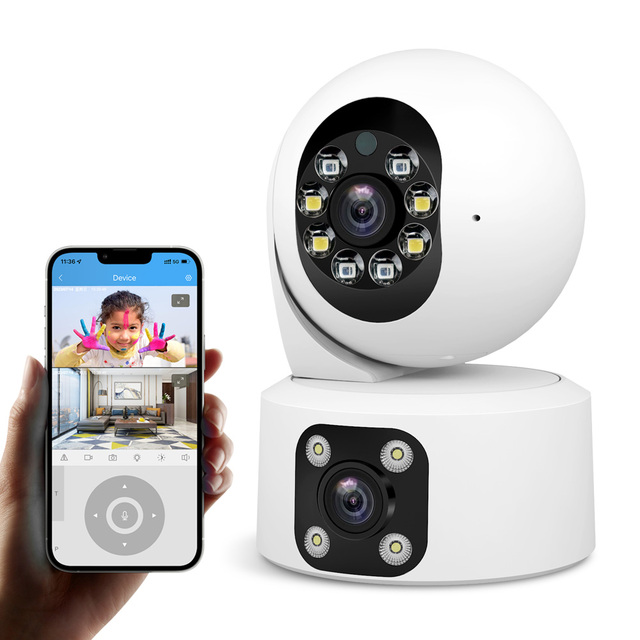 Dual Lens WIFI Indoor Security Camera Full Color Night Vision AI Humanoid Tracking CMOS Sensor Linkage Baby Monitor SD Card Data