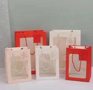 Transparent Window Bouquet Gift Bags for Christmas and Flower Packaging - Customizable and Ideal for Store Display