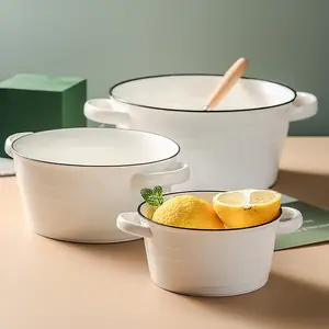 Giapponese stile caldo di vendita casa utensili da cucina elegante bianco zuppa di pentola di cottura di ceramica casseruola con due maniglia