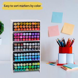 Estante de almacenamiento multicapa para rotuladores, organizador de papelería de escritorio de 13x13 pulgadas con bandejas y estantes inclinados - Product Image 4