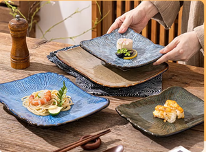 Assiettes à dîner en céramique texturées irrégulières avec glaçure réactive pour sushis, pâtes et <span class=keywords><strong>cuisine</strong></span> asiatique moderne - Product Image 2