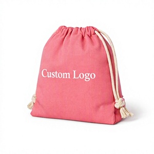 Bolsa de algodón rosa con cordón y logotipo personalizado, bolsa de almacenamiento de ropa de tamaño mediano con doble cordón de algodón. - Product Image 4