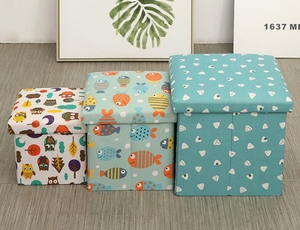 Pouf de rangement pliable de style japonais Boîte de rangement polyvalente en tissu peu encombrant avec siège rembourré pour chambre à coucher - Product Image 3