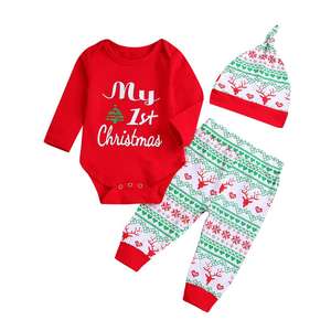 Vente en gros <span class=keywords><strong>de</strong></span> barboteuse + leggings + chapeau pour tout-petits vêtements <span class=keywords><strong>mon</strong></span> <span class=keywords><strong>premier</strong></span> Noël pour bébés costume pour nouveau-nés - Product Image 1