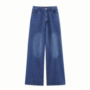 Pantalones vaqueros de pierna ancha de cintura alta para mujer 2025 diseño Simple versátil estilo Vintage Denim para otoño primavera pierna recta suelta sólida - Product Image 1
