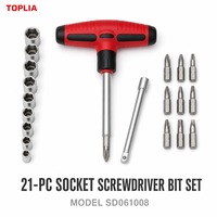 Set Obeng Soket 21 in 1 dengan Bit Phillips, Pozidriv, Torx, Hex, Slotted, Ekstensi Bar, Pegangan PP TPR, Perkakas Tangan