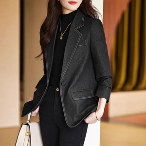 Women's Navy Blue Blazer Slim Fit Polyester Anti-Wrinkle Spring Autumn Wear - Product Image 3