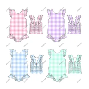 New arrival polyester gingham kid girls one piece bathing suits summer baby toddler beach bikini swimsuit