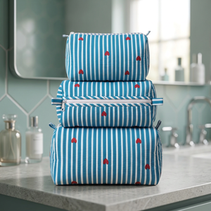 Nouvel ensemble de trousses de toilette et de maquillage imprimées au bloc, sacs à fermeture éclair en coton matelassé, sacs de toilette pour voyage et soins personnels, sacs à prix de gros - Product Image 3