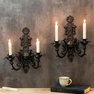 American Retro Black Wall Mounted Candle <b>Holder</b> E14 Incandescent Bulb Switch <b>Control</b> Background Wall Decoration - Product Image 2