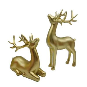 Banhado a ouro personalizado artesanato entusiastas mobiliário resina cervos estátuas decorações do Natal