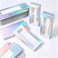 Lot de boîtes d'emballage holographiques biodégradables et recyclables pour ongles, pliables avec fenêtre transparente, en papier quadricolore