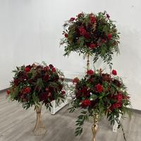Boule de fleurs artificielles haut de gamme personnalisable, faite à la main, rouge et verte, pour centre de table de mariage, événement ou décoration de Noël