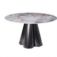 Table à manger ronde aspect marbre, base en acier carbone brossé, salle à manger moderne pour hôtel, villa, appartement, finition de luxe, taille personnalisée