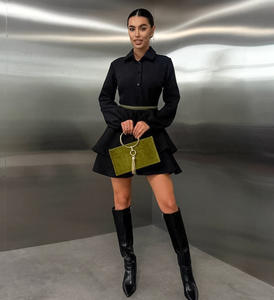 <span class=keywords><strong>Robe</strong></span> <span class=keywords><strong>chemise</strong></span> à volants superposés pour femmes, sur mesure, inspirée des designers, manches cannelées et col rabattu, <span class=keywords><strong>robe</strong></span> midi élégante décontractée pour femme - Product Image 5