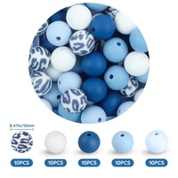 50pcs ensemble 12mm bleu blanc imprimé léopard couleur mélangée perles rondes en silicone pour la fabrication de bijoux