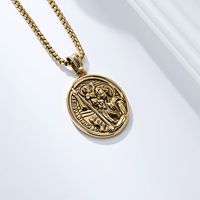Collier pendentif vintage en acier inoxydable imperméable à l'eau, motif religieux catholique Patronus Saint Christophe, bijoux de mode pour la vente en gros, pour hommes