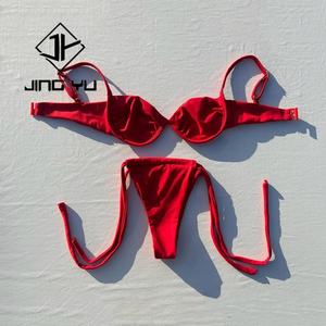 Traje de Baño de Dos Piezas de Satén con Estampado Ecológico, Bikini de Lujo para Mujer, Ropa de Playa Profesional OEM - Product Image 6