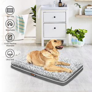 Gray Plush Dog <b>Bed</b> Rectangle Pet Mat Memory Foam Cushion Washable Removable Cover Anti-Slip Indoor Sleeping <b>Pad</b> - Product Image 1