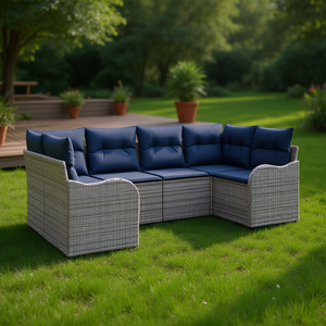 Ensemble de canapés de jardin en polyrotin synthétique gris, 6 pièces, avec coussins, meubles d'extérieur, design contemporain - Product Image 2