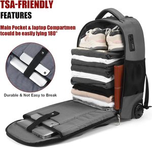 Wholesale 17 Inch Rolling <b>Backpack</b> Travel Laptop <b>Backpack</b> for Men <b>Women</b> Carry on Luggage with Wheels - Product Image 4