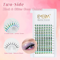 EMEDA Extensions de cils pré-faits en éventail à pointes colorées, style Anime Spire, vert pailleté, effet wispy, pour extensions de cils, vente en gros