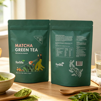 Sachet refermable personnalisé à finition mate, haute barrière, résistant à l'humidité, pour poudre de thé matcha, pochette verticale