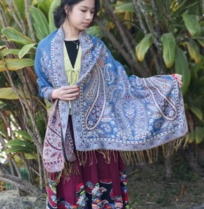 Écharpe longue ethnique rétro en cachemire pour femme, motif Paisley Jacquard, avec pompons, vente <span class=keywords><strong>chaude</strong></span>, directement de l'usine - Product Image 4
