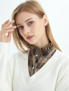 JS <span class=keywords><strong>camicia</strong></span> corta a quadri di cotone con colletto finto decorativo elegante accessori di indumento - Product Image 2