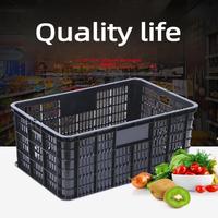 Cesto de Armazenamento Plástico Perfurado Ventilado Preto com Alças para Transporte de Produtos em Supermercados