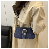Tas Selempang Kanvas Desain Demin, Lembut, Modis, Gaya Eropa Amerika, Rantai, Resleting, PU, Tahan Air, Ringan, Anti Maling