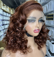 Perruque synthétique en soie haute température, style tendance, 13*4 Lace, boucles orange, petites boucles brun clair, sans colle, ondulations souples et rebondissantes